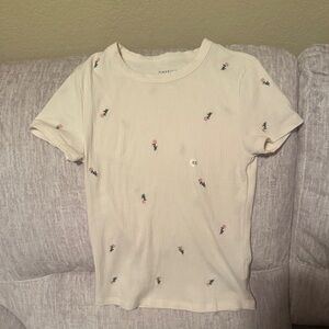 American Eagle Outfitters Ivory Tee with Floral Embroidery